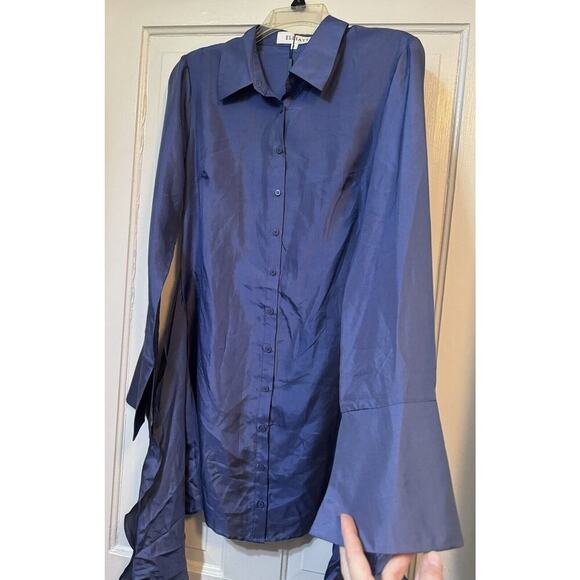 NWT Elliatt Anthropologie Moonlit Blue Silk Button Up Mini Dress Size Small - Picture 10 of 16